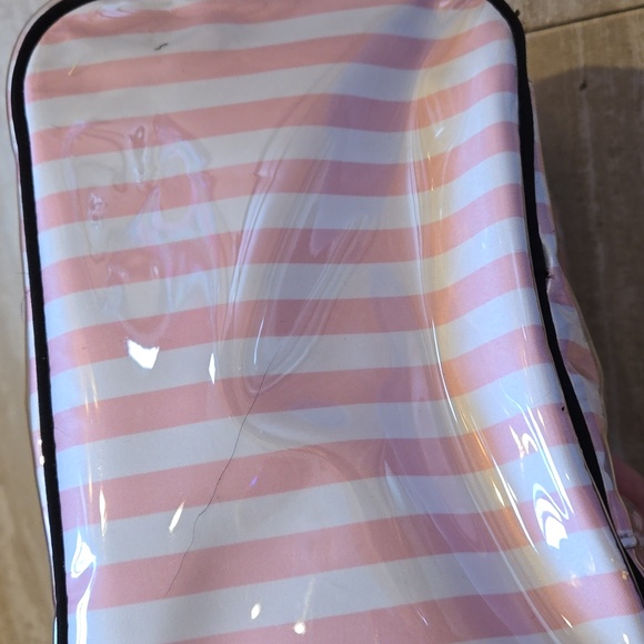 NWT Victoria's Secret Pink/White Striped Vinyl Zipper Travel Case - Picture 5 of 10